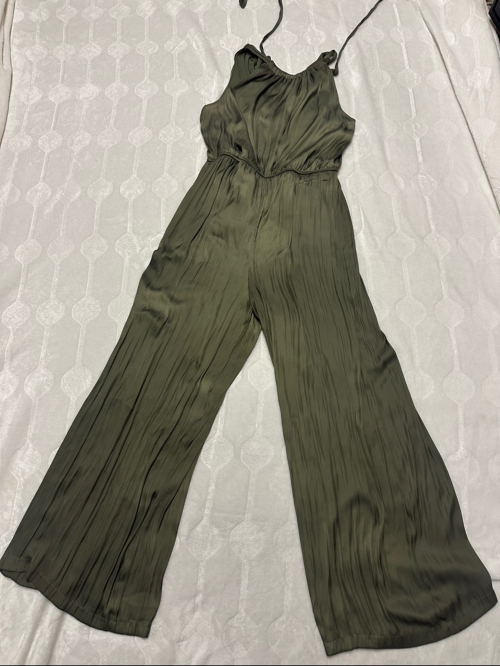 Sam Edelman Olive Green Pleated Wide-Leg Jumpsuit